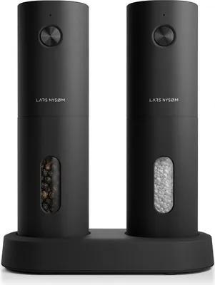 Produktbild von LARS NYSØM Salz und Pfeffer Mühle Elektrisch | 2er Set mit einstellbarem Keramik-Mahlwerk von grob bis fein I Gewürzmühlenset Automatisch (Onyx Black)
