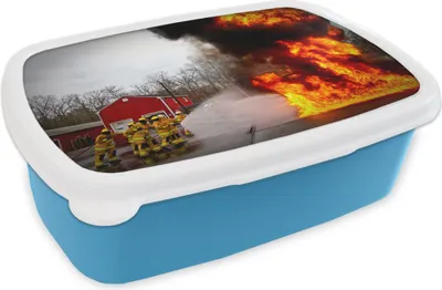 Produktbild von KitchenYeah® Lunchbox Brotzeit Brotdose 17x11 cm Amerika - Feuer - Feuerwehrleute Kinder Brotzeitdose - Lunch - Kunststoff  - Brotbüchse - Sandwichbox - Lunchbox für Kinder