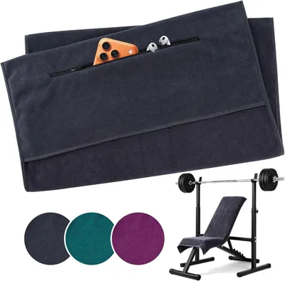 Obrázok produktu pre Fitness uterák 120 x 50 cm, mikrovlákno, s vreckom na zips a kapucňou, pre posilňovňu