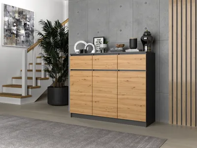 Image de Commode grande, design moderne, 3 portes, 3 tiroirs, design fonctionnel