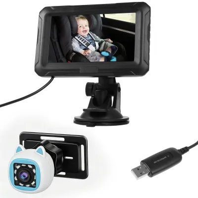 Produktbild von Baby-Autokamera mit 4,3-Zoll-Monitor, 1080p-Rückfahrkamera für den Rücksitz mit Nachtsichtfunktion, 360°-Drehung, großem Blickwinkel und USB-Anschluss für die Sicherheit von Neugeborenen