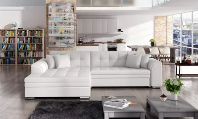 Produktbild von Krudox SORE Ecksofa L-Form 296x78x194 cm - Weiss Kunstleder Schlafsofa mit Bettkasten - Schlaffunktion 128x262 cm - Links - Stoff: Soft 17