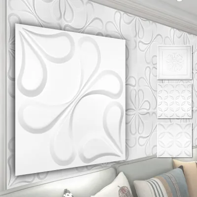 Produktbild von HEXIM 3D Wandpaneele, PVC Kunststoff weiß - Blumen Design Paneele 50x50cm Wandverkleidung (3QM HD102) Wandtattoo modern Iso Paneel