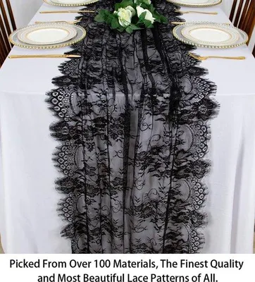 Produktbild von QuickShopping - Tischläufer Hochzeit, Spitze Tischdecke, Nachbildungative Boho Tischdecke mit Blumen, schwarz, für Hochzeiten, Bankette und Sommergarten Partys