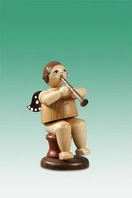Produktbild von Holzfigur Musikantenengel mit Klarinette sitzend mit Krone natur Höhe 6,5cm NEU