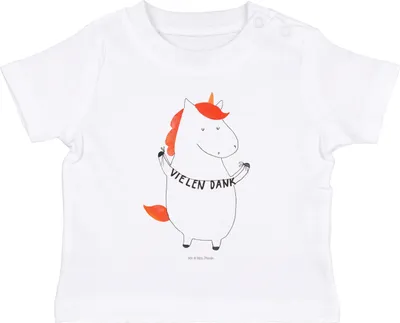 Produktbild von Mr. & Mrs. Panda Babyshirt Einhorn Dankeschön 0. - 6. Monat - Weiß - Geschenk, Kinder Oberteil, Vielen Dank, Baumwolle Baby Shirt, Top,  T-Shirt, Danksagung, Einhörner