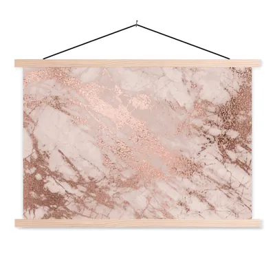 Produktbild von MuchoWow® Textilposter Marmor - Rosa - Luxus - Marmoroptik - Glitzer - Design 120x80 cm mit holzfarbenen Rahmen - Aufhängeset