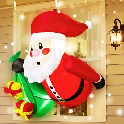 Aufblasbarer Weihnachtsmann 1,07 m mit LED, Fensterdeko, für innen & außen