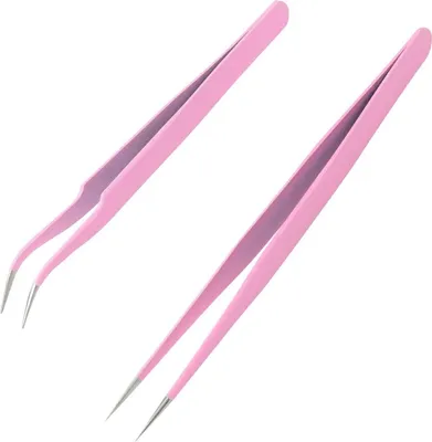 Image de Pince à épiler professionnelle en acier inoxydable Courbe droite Extension de cils 2 pièces