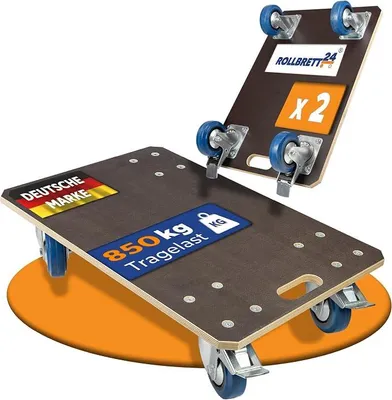 Produktbild von Expert – 2er-Set Transportroller 60x40 cm – 850 kg (1.700kg gesamt) Siebdruckplatte, PP-Räder, Rollbrett Möbelroller, Transporthilfe für Umzug, Möbel-Transport Rollwagen Möbelhund Roller
