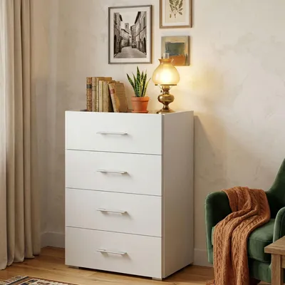 Immagine prodotto di Dmora Cassettiera Avim 41x50x87h cm Bianco, 4 Cassetti Apertura Scorrevole Italy