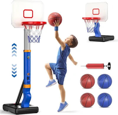 Produktbild von Basketballkorb für Kinder - Standkorb für Kleinkinder - Mit 4 Bällen - Für drinnen und draußen - Spielzeug 3–6 Jahre - Blau