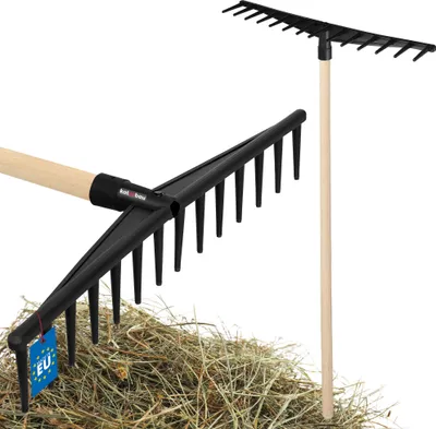 Produktbild von KOTARBAU® Laubrechen Kunststoff 59 cm mit Stiel Heurechen 14 Zinken Rechen für Garten Laubbesen Laubharke Heuharke Kunststoff Schwarz