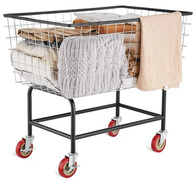 Obrázok produktu pre VEVOR drôtený košík na bielizeň, 4,5-busel drôtený košík na bielizeň s kolieskami, 35 x 15,7 x 22 palcov, komerčný drôtený košík na bielizeň, oceľový rám s chrómovou povrchovou úpravou, 5-palcové kolieska, drôtený košík na bielizeň