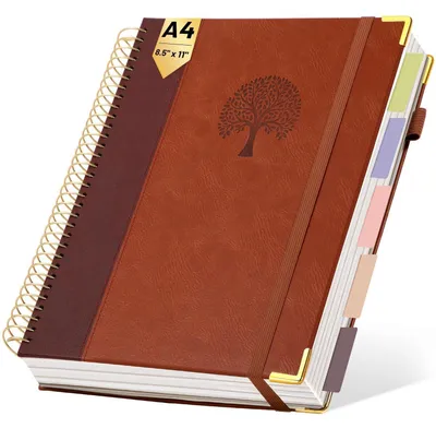 Produktbild von Notizbuch Collegeblock A4 Liniert 300 Seiten Hardcover Braun 5 Fächer