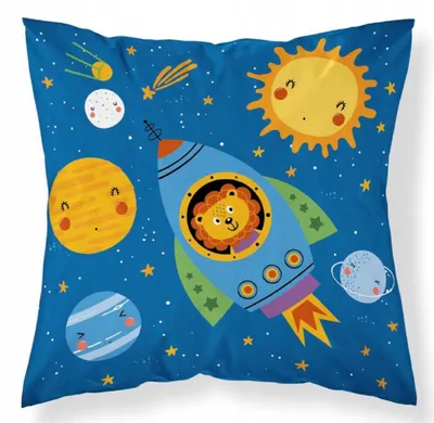 Produktbild von Detexpol Baumwoll-Kissenbezug Weltraum Planeten 40x40 cm Blau
