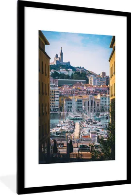 Produktbild von MuchoWow® Gerahmtes Poster Hafen - Marseille - Boote 60x90 cm - Poster mit Schwarzem Bilderrahmen Wandposter Rahmen Foto Bilder - Dekoration - Wandposter Wohnzimmer - Hochwertig