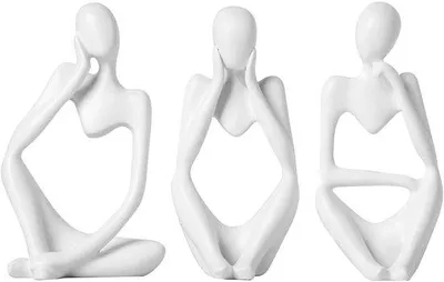 Image de Ensemble de 3 sculptures abstraites en résine Unyqoos® – Décoration intérieure blanche, résine écologique, dimensions : 8 × 8,5 × 14,5 cm (L×l×H), poids : 0,17 kg