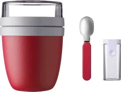 Produktbild von Mepal Set Lunchpot Faltbarer Löffel Ellipse – Nordic Red – praktischer Müslibecher und Behälter für Transport von Lebensmitteln