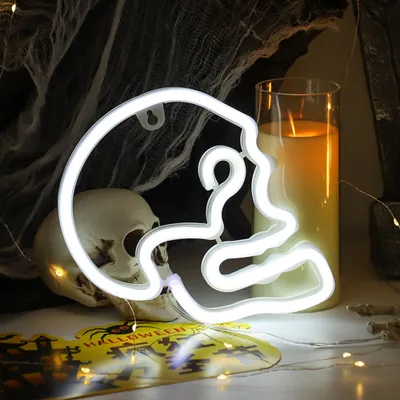 Image de Crâne Décoration Led Néon Décoration Murale, Crâne Veilleuse Pour Halloween Fête Bar Gaming Décoration Garçons Chambre Chambre Décoration Murale