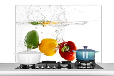 Obrázok produktu pre MuchoWow® Splashback Kuchyňa - Kuchynský backsplash - Ochrana steny pre sporák a drez Papriky - Voda - Zelenina 100x65cm Alu-Dibond (alternatíva k