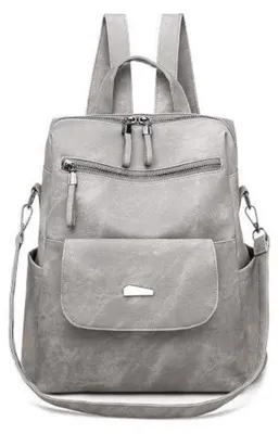 Produktbild von Damen Rucksack Schultasche Wasserdicht PolyurethanHandtasche Umhängetasche Grau 32x13x29cm