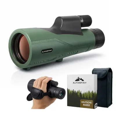 Produktbild von AlpinSpirit© Monokular 12x50 mit Nitrogen, inkl. Handschlaufe [IPX6,FMC & BAK4],HD Weitsicht Fernrohr,wasserabweisend,für Jagd,Wandern mit Tasche