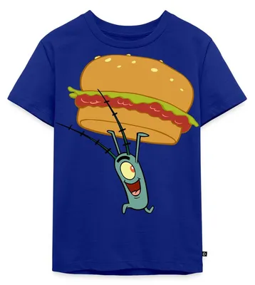Produktbild von Spreadshirt Spongebob Schwammkopf Plankton Mit Hamburger Kinder Premium T-Shirt, 98/104 (2 Jahre), Royalblau