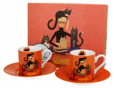Produktbild von Duo Espresso-Tassen Set Katzenwelt elegant Porzellan 2 Stück