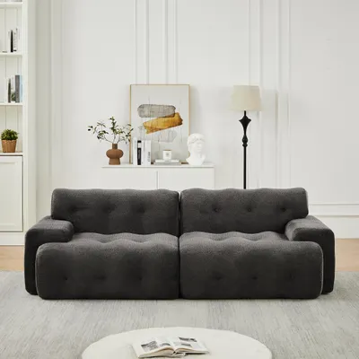 Produktbild von Cloud-Sofa, uebergrosser Zweisitzer, breite Armlehnen, Knopfverzierung, 224 x 104 x 66 cm, Grau