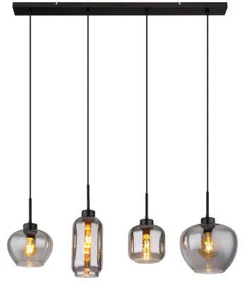 Produktbild von LED Hängelampe, 4 Flammig, Rauchglas, schwarz, L 99,5 cm