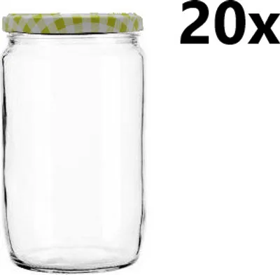 Produktbild von Einmachgläser 720 ml FRANCO klar/transparent 20 Stück INKLUSIVE KARIERT HELLGRÜNEN DECKELn, Anzahl der Teile in der Packung: 20