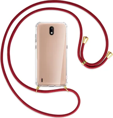 Produktbild von Handykette Backcover-Schutzhülle mit Band (Metall goldfarben) für Nokia 1.3 - dunkelrot