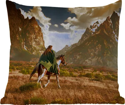 Produktbild von MuchoWow® Outdoor Kissen - Pferd - Reiter - Natur - 50x50 cm - Wetterfest - Lounge Kissen - Komfortabel - Kissen mit Bild