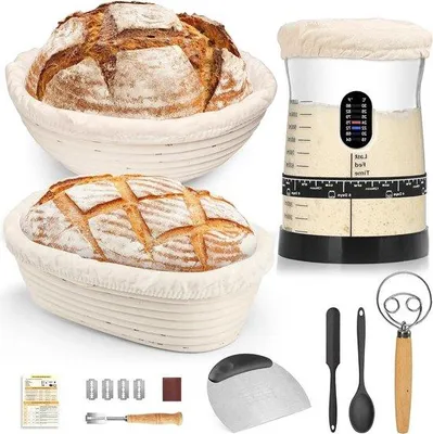 Productafbeelding van Zuurdesem Bakset - Broodbakbenodigdheden - Brood Bakken - Complete Starter Kit - 1.5L Pot - Zwart