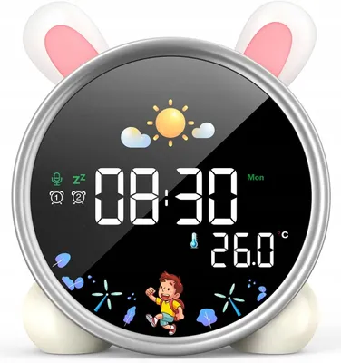 Zdjęcie produktu dla Budzik LED z lampką nocną dla dzieci Timer dla dziecka Drzemka Królik