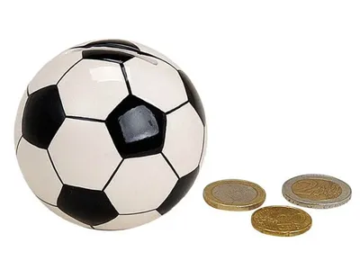 Produktbild von Spardose im Fußball-Design, handbemalt, aus Keramik, 7 cm im Durchmesser