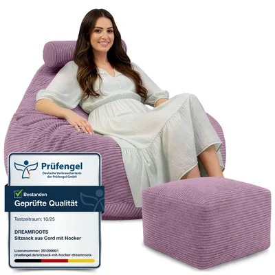 Immagine prodotto di Dreamroots, pouf poggiapiedi 90x90x100 cm, borsa, pouf con schienale, pouf con coperchio, pouf per soggiorno, pouf per camera, plum smoothie
