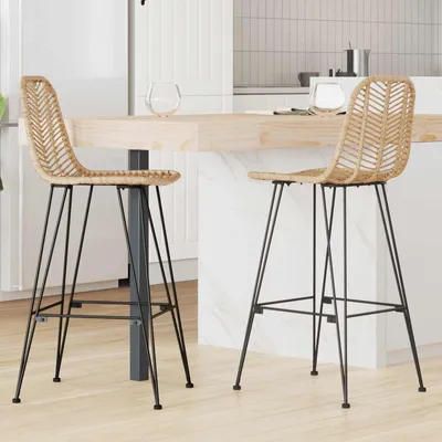 Image de Maison Exclusive - Ensemble de 2 tabourets de bar, finition naturelle, 44 x 53 x 111 cm, en rotin et en fer