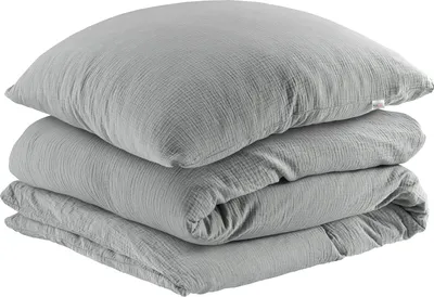 Produktbild von Pure Label Musselin Bettwäsche 135x200 cm mit einem Kissenbezug 80x80 cm aus 100% Baumwolle - Traumhaft weiche Bettwäsche-Sets in grau aus Musselin
