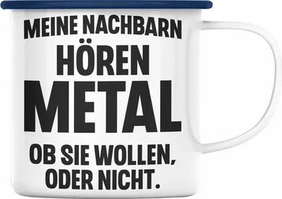 Produktbild von Trendation - Heavy Metal Geschenke Rockmusik Geschenk Emaille Tasse Lustig Deko (Blau)