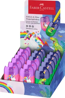 Zdjęcie produktu dla Faber-Castell 183551 Podwójna temperówka FABER-CASTELL "Dino/jednorożec", w displayu
