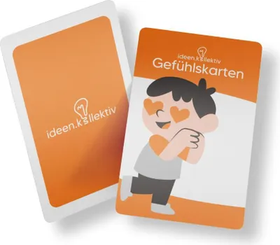 Zdjęcie produktu dla ideen.kollektiv Zestaw kart emocji – 28 kart uczuć i 4 dwustronne karty symboli do coachingu, terapii i pedagogiki – emocje w pięciu językach