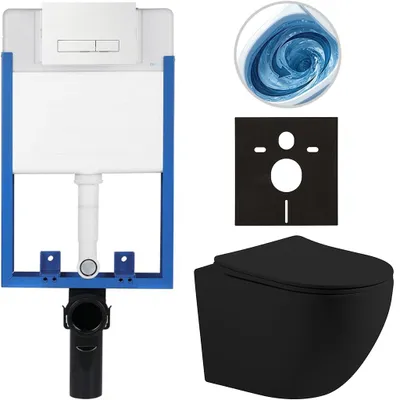 Obrázek produktu pro CERANO - Kompletní podomítkový WC set Lite/Cesso - černá matná - WC tlačítko Slim, bílé - k zazdění - 49x36 cm