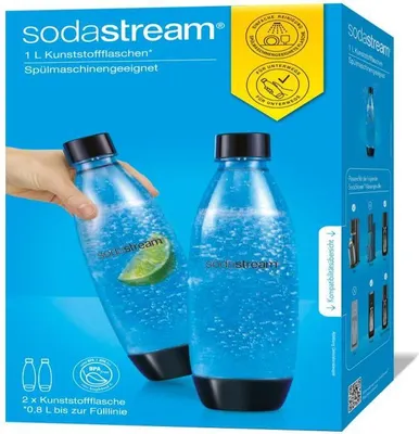 Zdjęcie produktu dla SodaStream 1741260410, Butelka karbonizowana, Czarny, Przezroczysty, 1 l, 2 szt., 170 mm, 85 mm