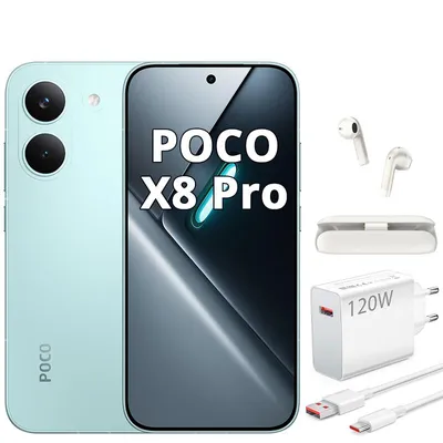 Produktbild von XIAOMI POCO X8 Pro 5G 12GB 512GB Smartphone Grün 6500mAh 120Hz mit 120W Ladegerät und Kopfhörern