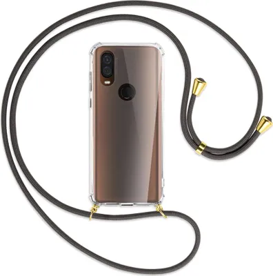 Produktbild von Handykette Backcover-Schutzhülle mit Band (Metall goldfarben) für Motorola One Vision - dunkelgrau