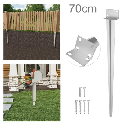 Productafbeelding van UISEBRT Paalhouder, in de grond te plaatsen, 70 cm, set van 4, zilver verzinkt, verzinkte stalen paalhouder voor omheining, pergola, carports, zonder beton