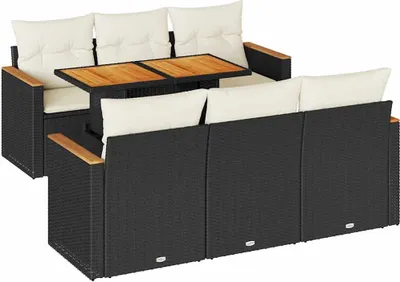 Produktbild von 7-tlg. Garten-Sofagarnitur mit Kissen Schwarz Poly Rattan