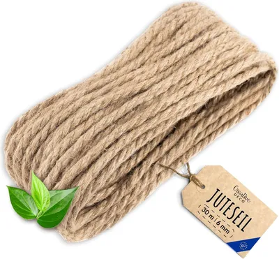 Obrázek produktu pro Creative Deco Jutové lano Jutový provaz | 30m Long  6 mm Silný | Konopné lano z juty | Kroucená přírodní vlákna
